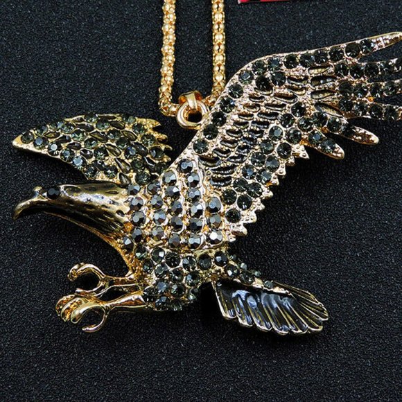 Awesome American EAGLE PENDANT Necklace Black Crystal with Enamel Accents - Picture 1 of 3